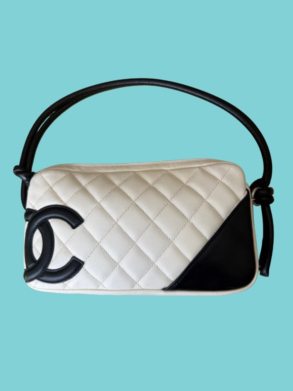 CHANEL Cambon Line Matelasse Vintage Hand Bag Leather Y2K CC White and Black